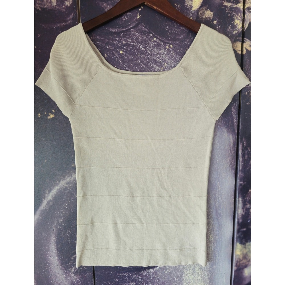 Vivienne Tam‎ Knit Top Bandage Style Short Sleeve Square Neck Beige L